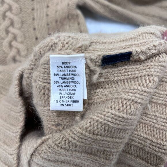 Vtg Banana Republic Sweater XS Tan Y2K Off Shoulder Angora Blend Cable Knit Soft - Picture 8 of 10